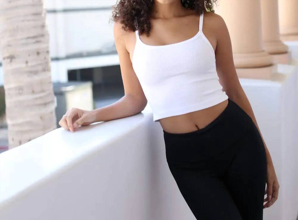 NEW PJ HARLOW ribbed crop tank with straps in white